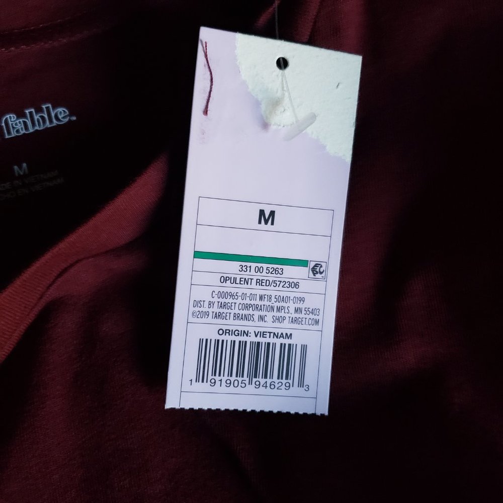 WILD FABLE Medium Long Sleeve Crew Neck Cropped Cotton Burgundy T-Shirt NWT - Picture 5 of 6